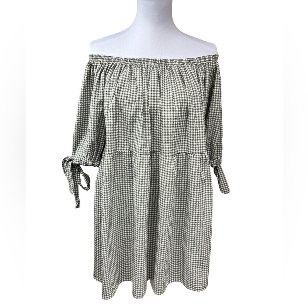 ASOS Design Plaid Off Shoulder Puff Sleeve 2 Tiered Mini Length Babydoll Dress 2